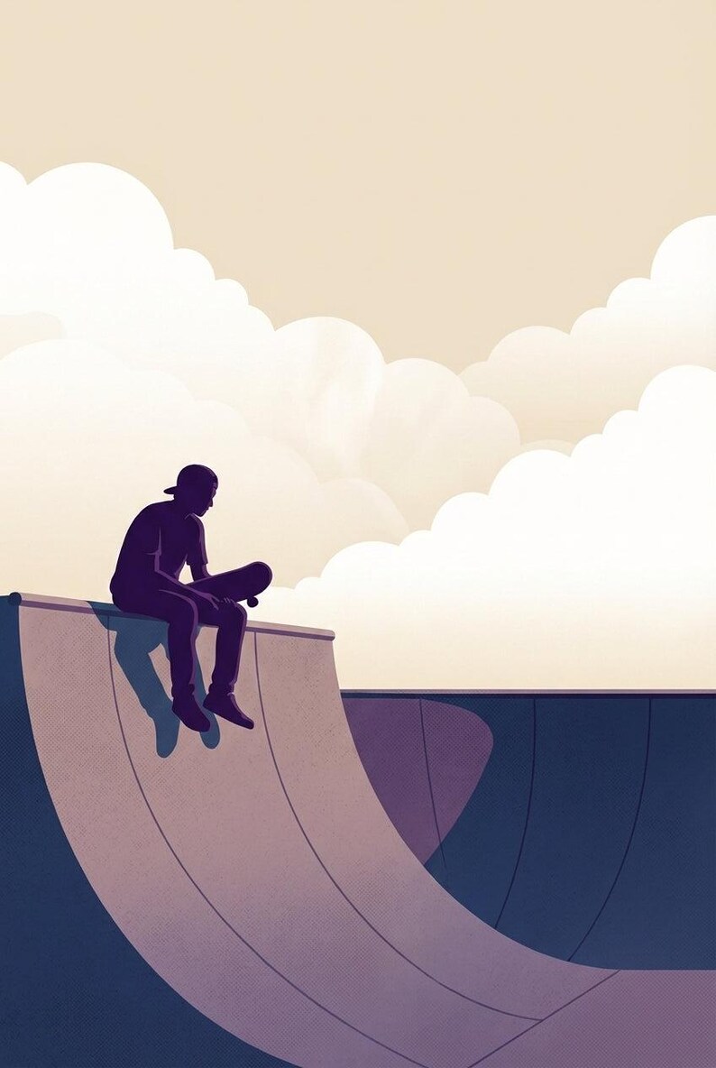 Skater on A Skate Ramp Wall Art, Minimalist Skateboard Decor, Skate ...