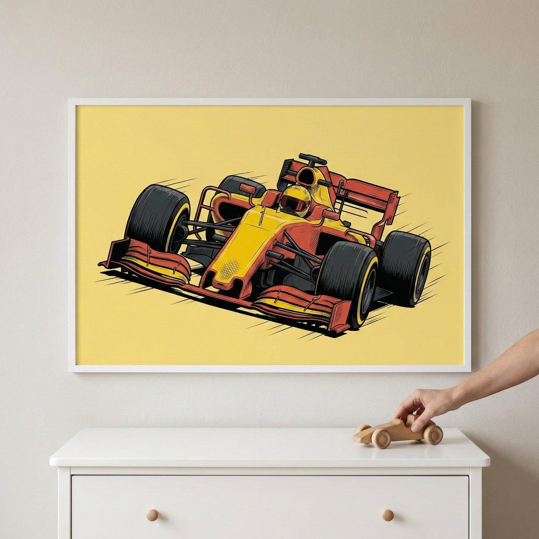 Speed Racer Decore Racing Car Bold Speed Lines Wall Art, Pop Art Red Yellow Decor, Graphic ...