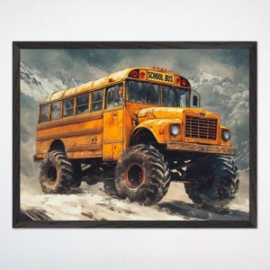 Monster Truck School Bus Canvas Art: Kids Playroom Decor