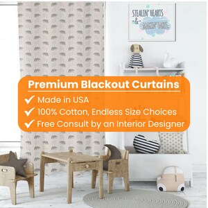 Gray Bear Kids Blackout Curtains: Bohemian Playroom Decor - 2 Panels