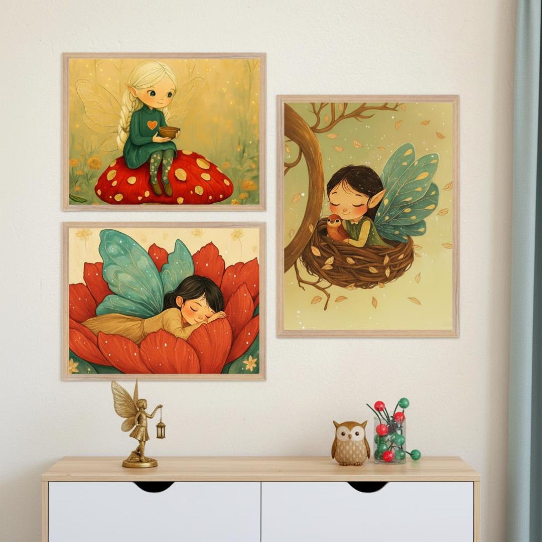 Forest Fairy Print - Set of 3, Woodland Nursery Wall Art, Whimsical ...