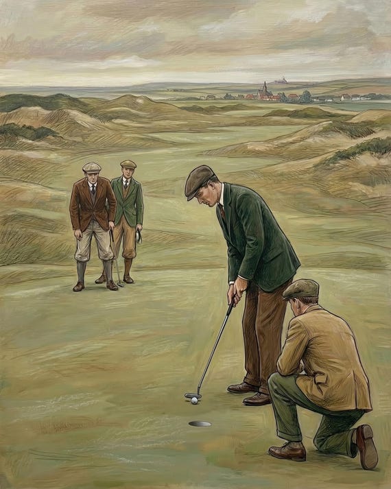 Vintage Golfers Traditional Attire Wall Art, Antique Sports
