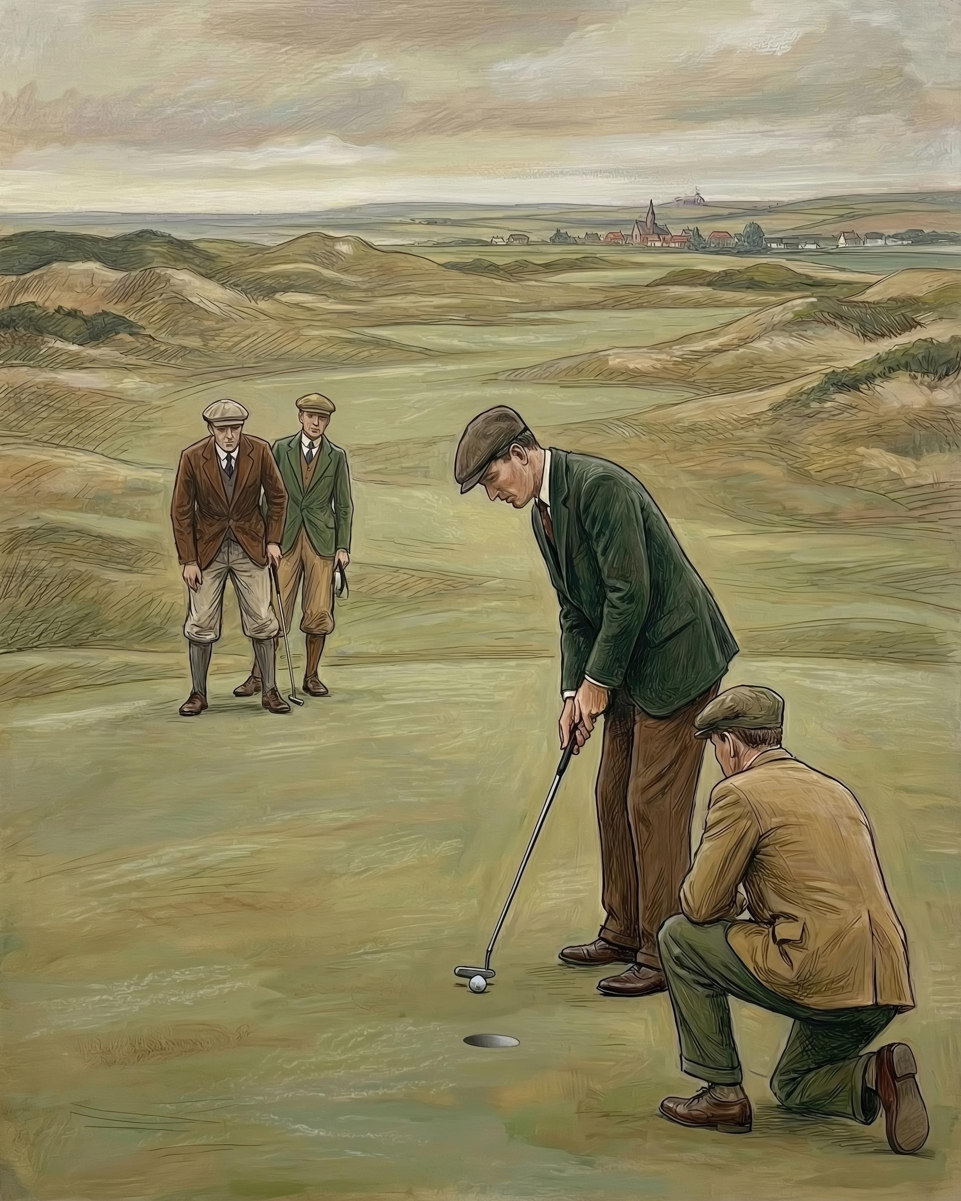 Vintage Golfers Traditional Attire Wall Art, Antique Sports