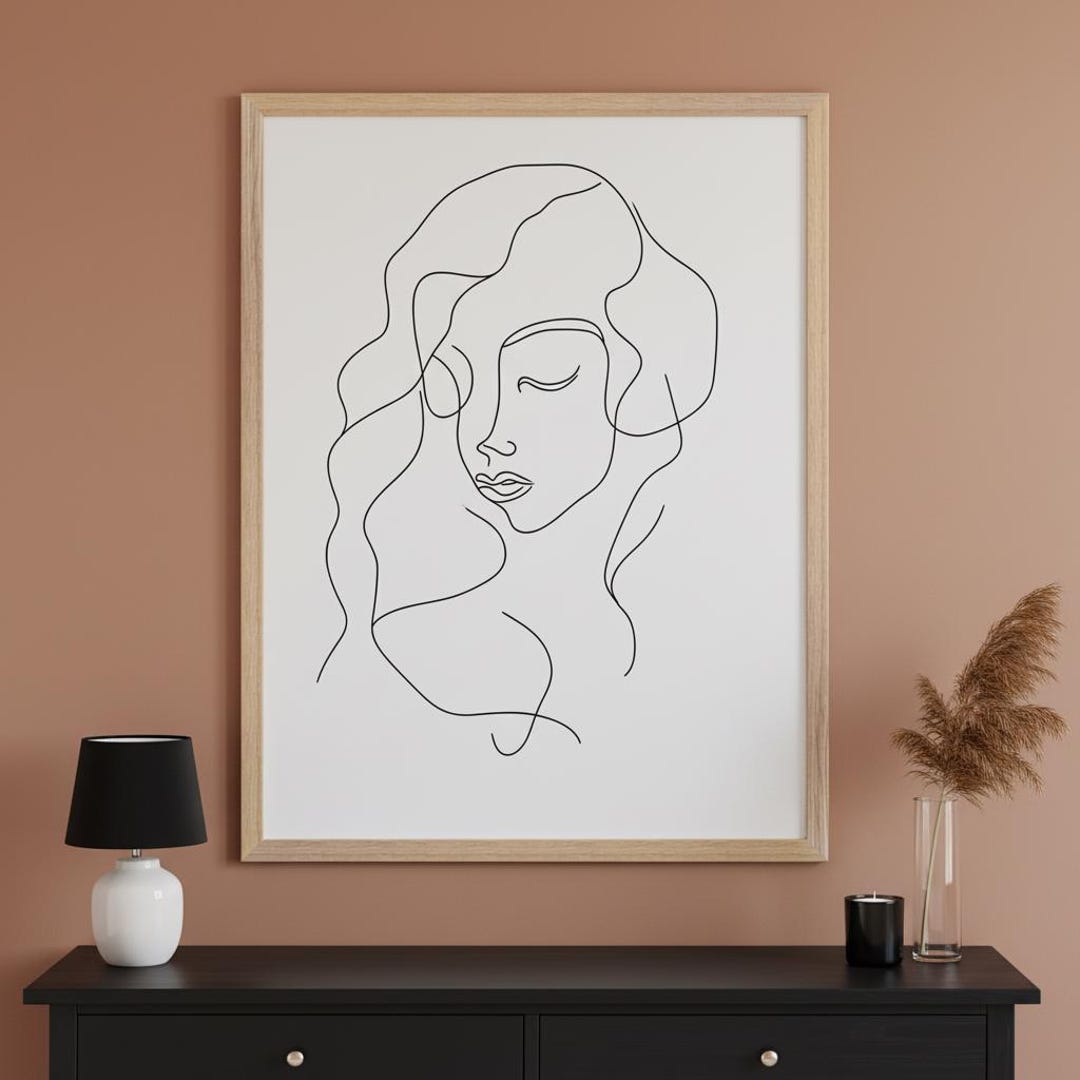 Woman Face Minimalist Line Art Wall, Abstract Female Figure Drawing ...
