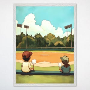 Baseball Field Wall Art - Sport Game Day Poster or Canvas, Playful Ballpark Decor Kids Bedroom, Nursery, or Sports Playroom, Summer Swing