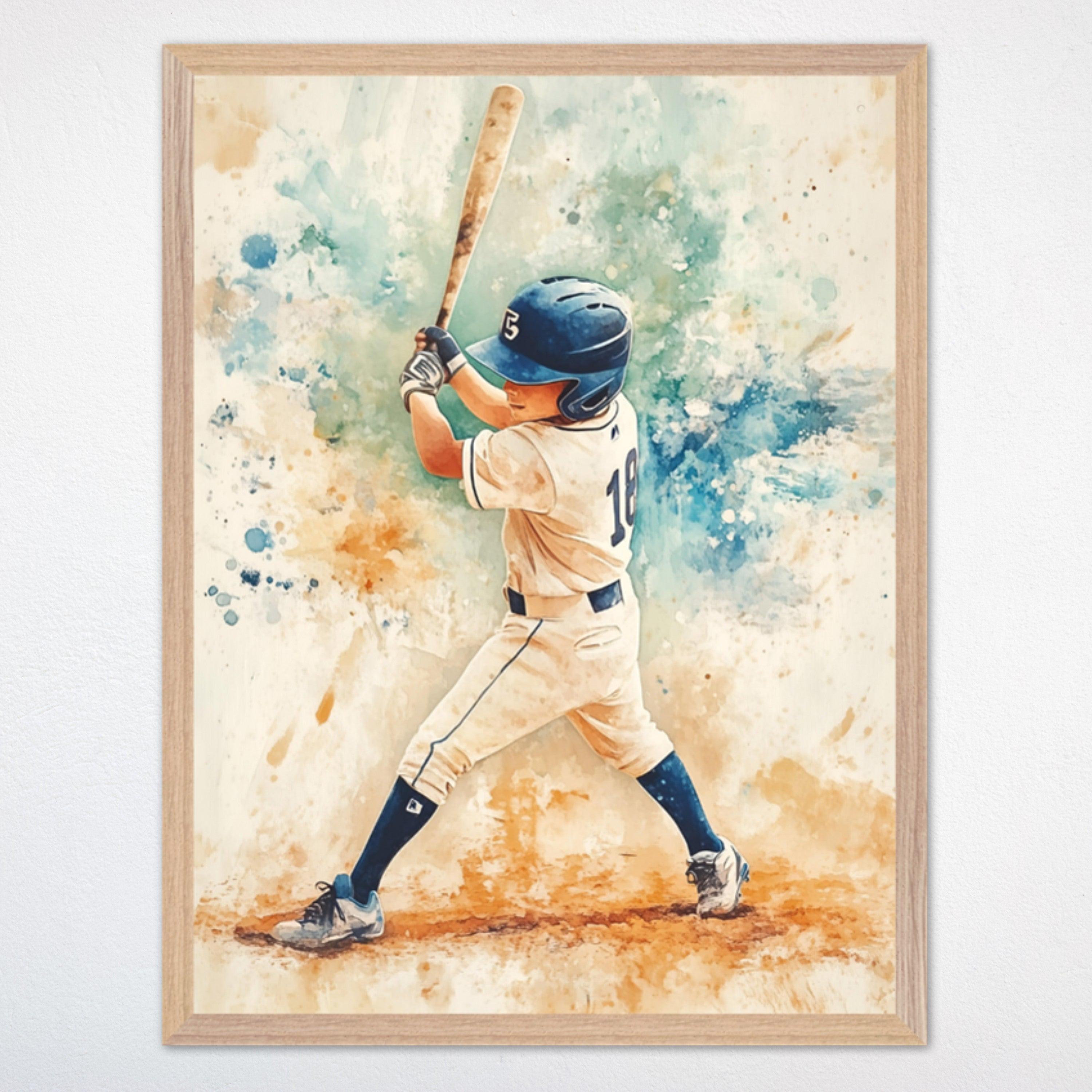 Watercolor Baseball Canvas Art: Boys Sports Nursery Decor