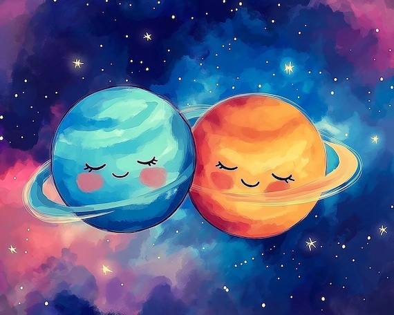 Celestial Planets Watercolor Style Wall Art, Outer Space Nursery