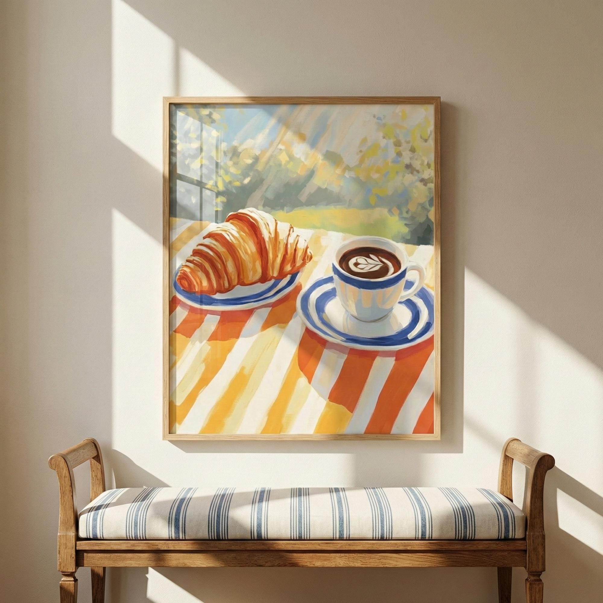 Golden Croissant and Coffee Sun Drenched Morning Wall Art, French ...