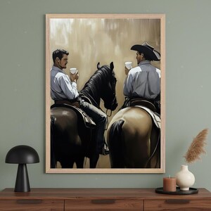 Western Cowboy Vintage Style Wall Art, Horseback Rider Decor, Masculine Country Home Art, Southwest Ranch Life Print, Cowboy Coffee Break