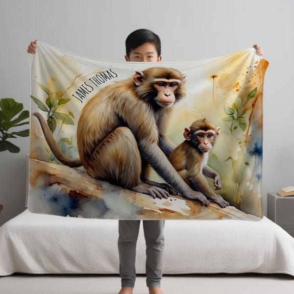 Round Blanket Personalised Monkey main image 1