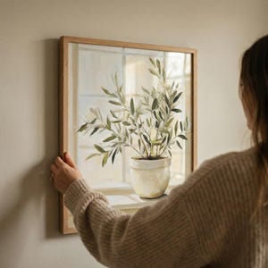 Olive Tree Botanical Watercolor Style Wall Art, Olive Branch Decor, Mediterranean Home Decor, Minimalist Plant Print, Farmhouse Kitchen Art image 5