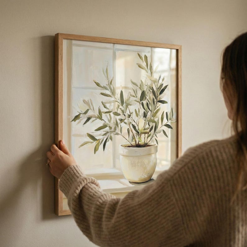 Olive Tree Botanical Watercolor Style Wall Art, Olive Branch Decor, Mediterranean Home Decor, Minimalist Plant Print, Farmhouse Kitchen Art image 5