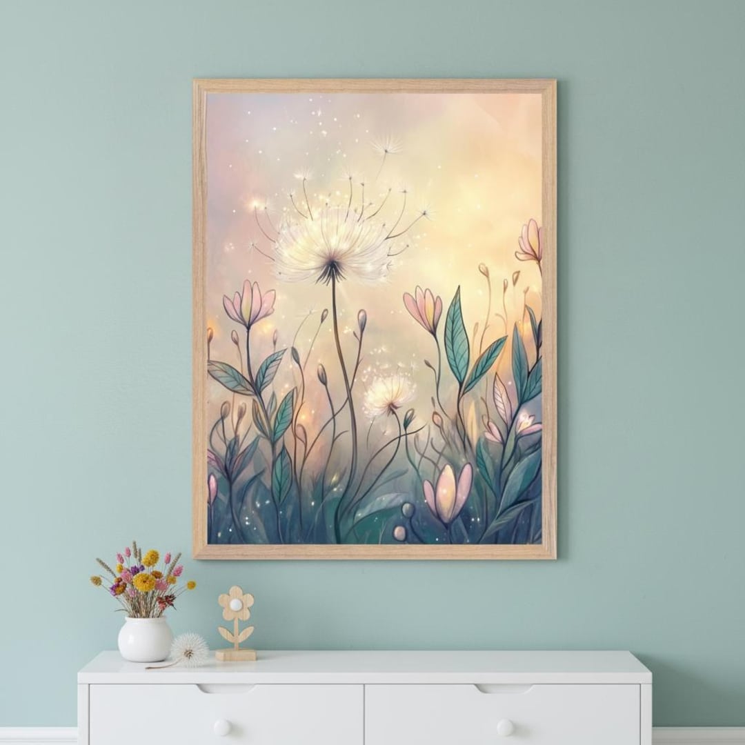Dandelion Ethereal Glow Wall Art, Whimsical Floral Nursery Decor