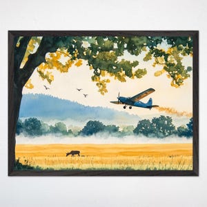 Cartaz de avião para berçário de menino, arte em tela de avião vintage para quarto de crianças, decoração de aviação caprichosa, arte emoldurada de avião de aventura para meninos