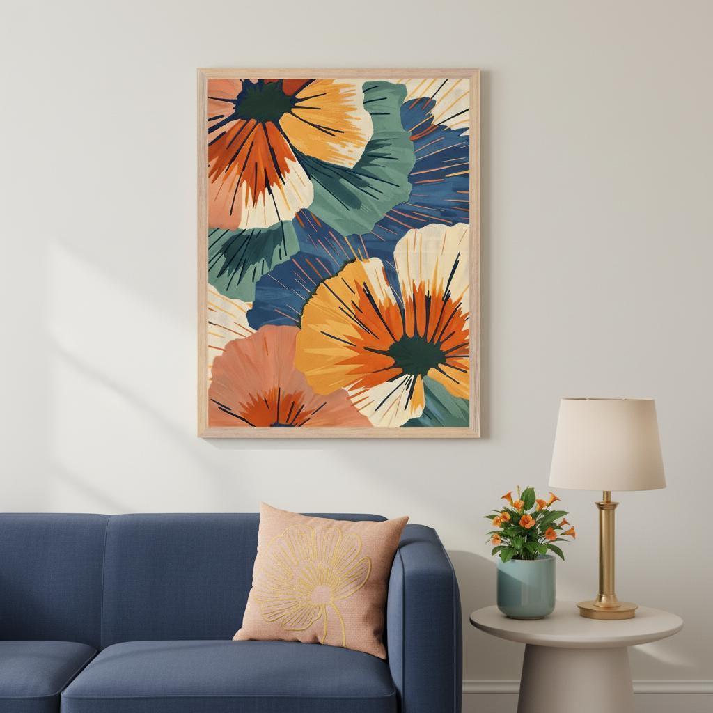 Abstract Floral Mid Century Modern Wall Art, Retro Botanical Print ...