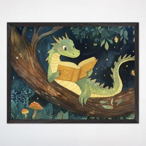 Walddrache Wandbild, Walddrache Leinwand, Kinder Kinderzimmer gerahmt Dekor, magische Waldfantasie Poster