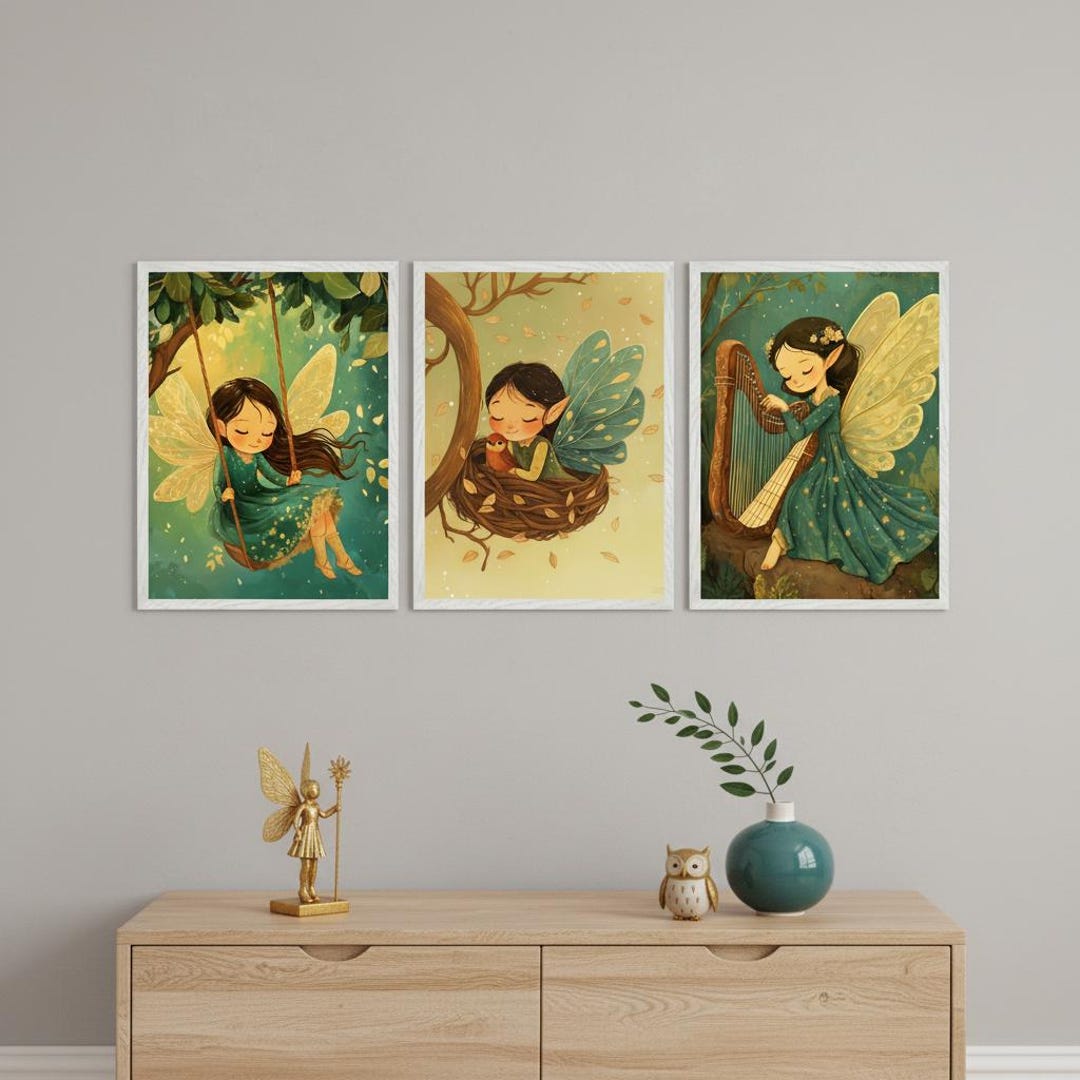 Whimsical Fairy Artwork - Set of 3, Enchanted Forest Nursery Decor ...