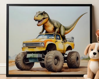 Dinosaur Monster Truck Wall Art: Kids Room Decor