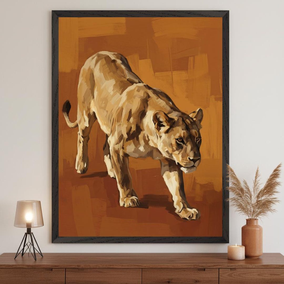 Lioness Stalking Predator Wall Art, African Wildlife Decor, Big Cat ...