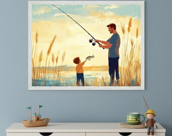 Father and Son Fishing Wall Art, Dad and Son Lake House Decor, Fishing Nursery Print, Father's Day Gift, Boys Room Fishing Decor