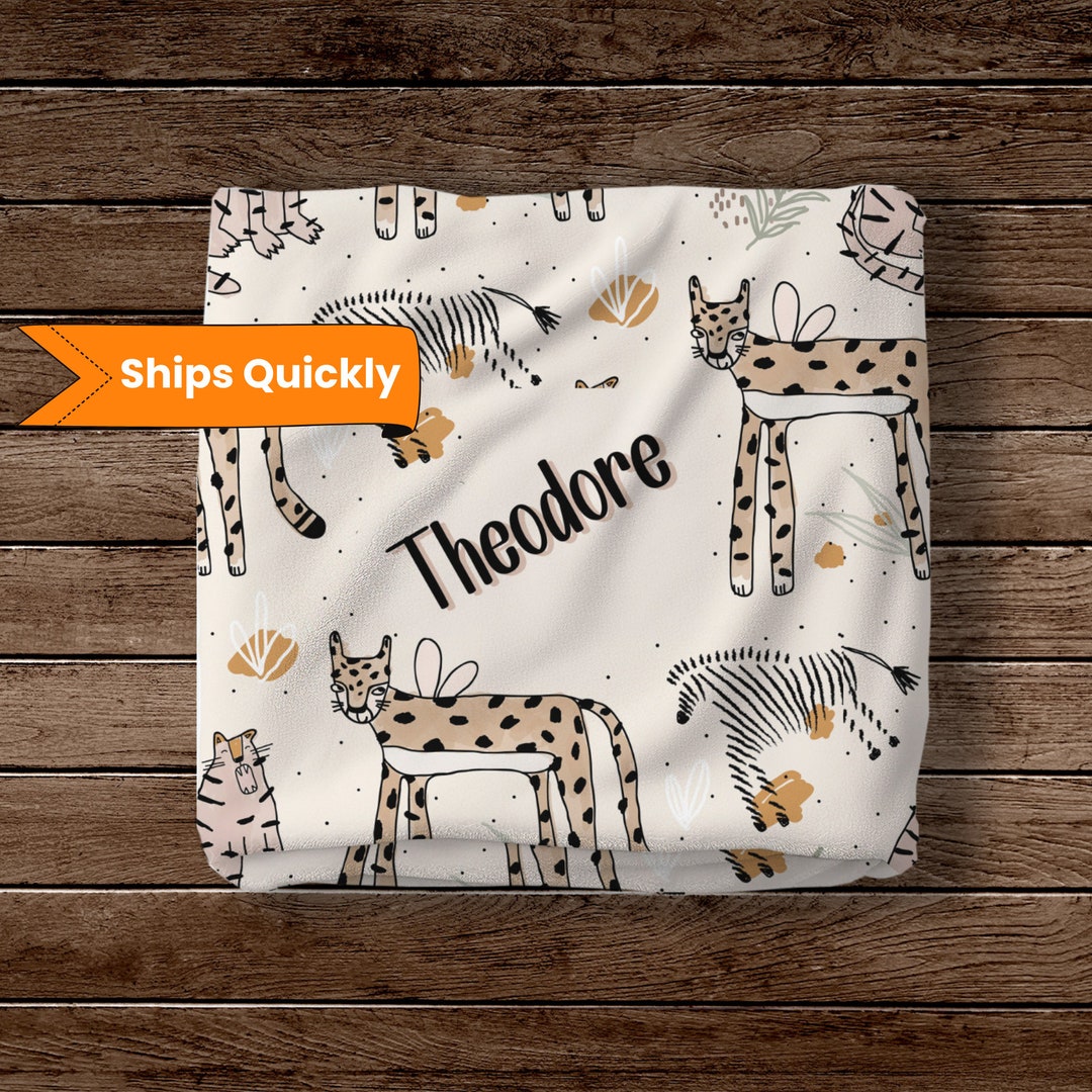 Personalized Cheetah Blanket, Kids Custom Blankets, Toddler and Baby