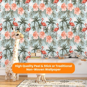 Flamingo Wallpaper: Tropical Palm & Floral Peel and Stick Wallpaper