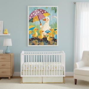 Mother Duck With Her Ducklings Wall Art, Nursery Rainy Day Decor, Whimsical Childrens Room Print, Cute Duck Illustration image 4