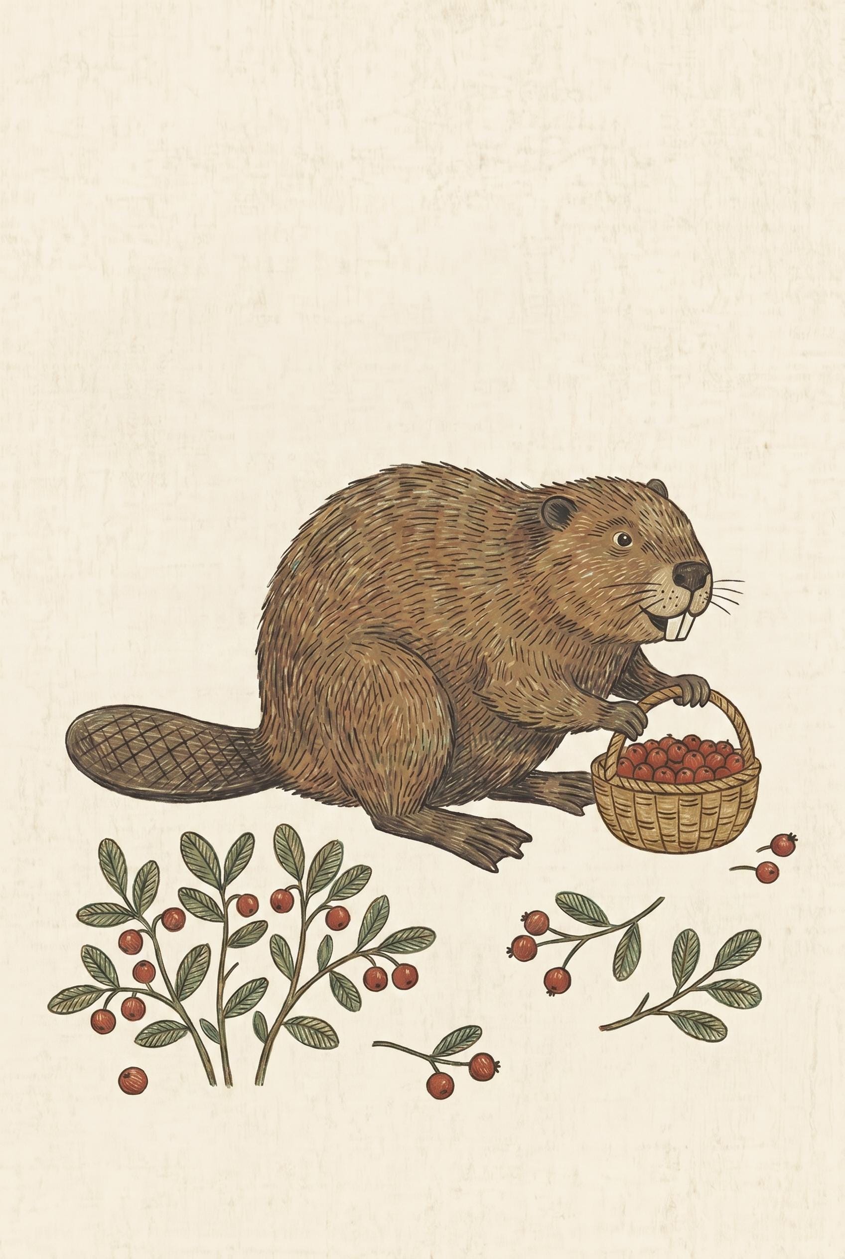 Berry Basket Foraging Beaver Wall Art, Woodland Animal Nursery