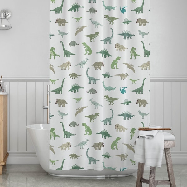 Dinosaur Themed Shower Curtains For Kids. Bathroom Decor Gift for Kids. Bath Curtains for Kids