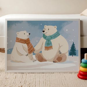 Polar Bear Nursery Art: &quot;Chilly Companions&quot; Canvas or Framed Poster