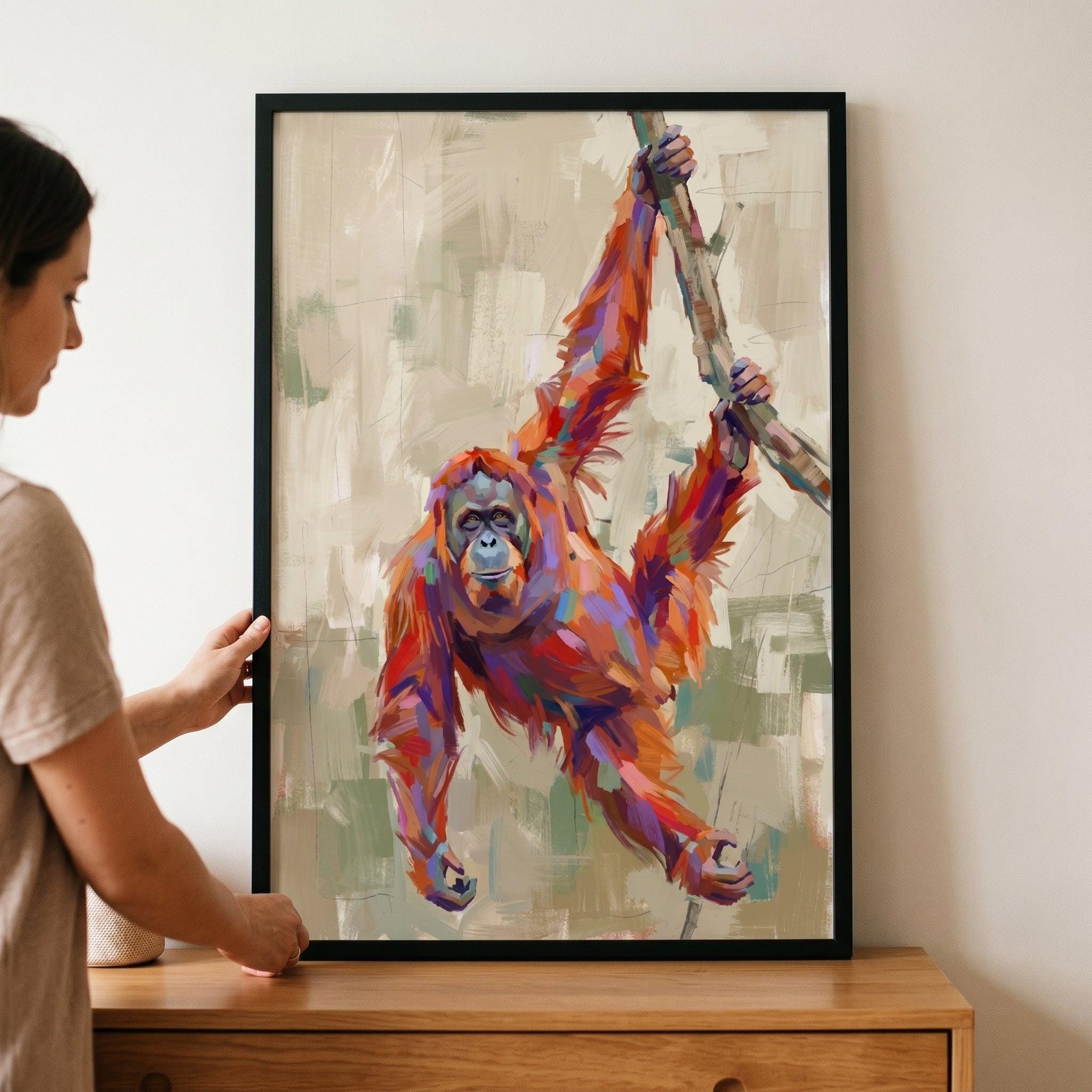 Vibrant Palette Knife Orangutan Wall Art, Colorful Ape Canvas Decor ...