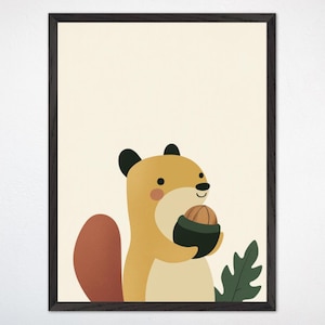 Squirrel Woodland Wall Art - Gender-Neutral Nursery Decor, Forest Animal Canvas Prints, Kids Room Squirrel Wall Decor, Cuddly Critters