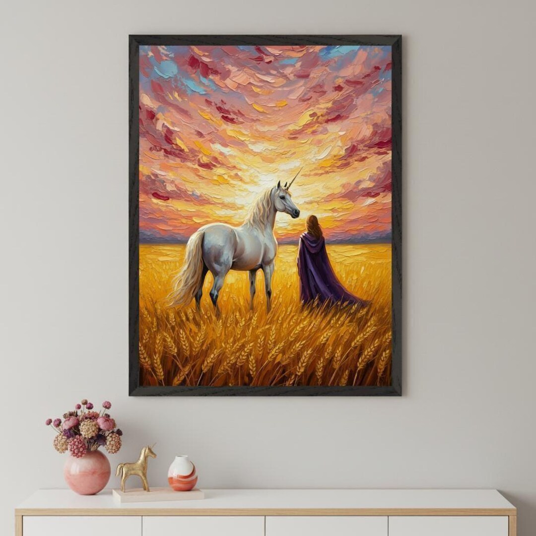 White Unicorn Impasto Texture Wall Art, magical fantasy animal art