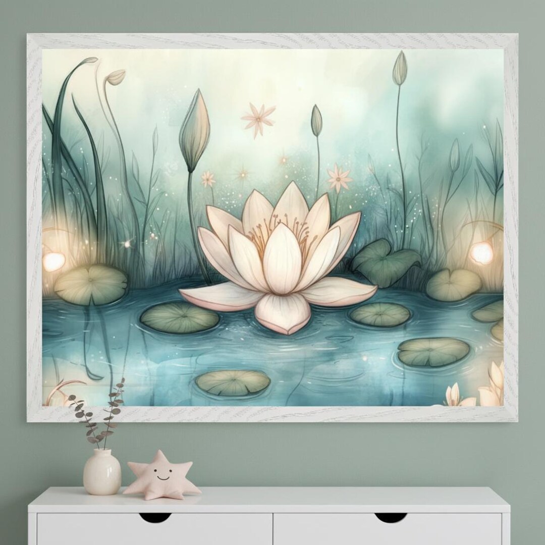 Lotus Flower Ethereal Watercolor Style Wall Art, Zen Yoga Studio Decor ...