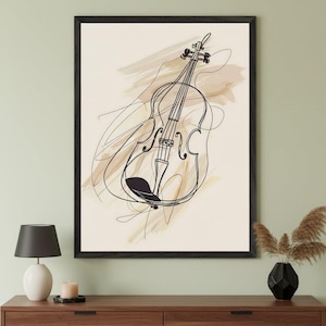 Violin Minimalist Line Art Print, Music Studio Decor, Abstract Musical Instrument, Gift For Violinist, Neutral Orchestra Poster, Violin Art