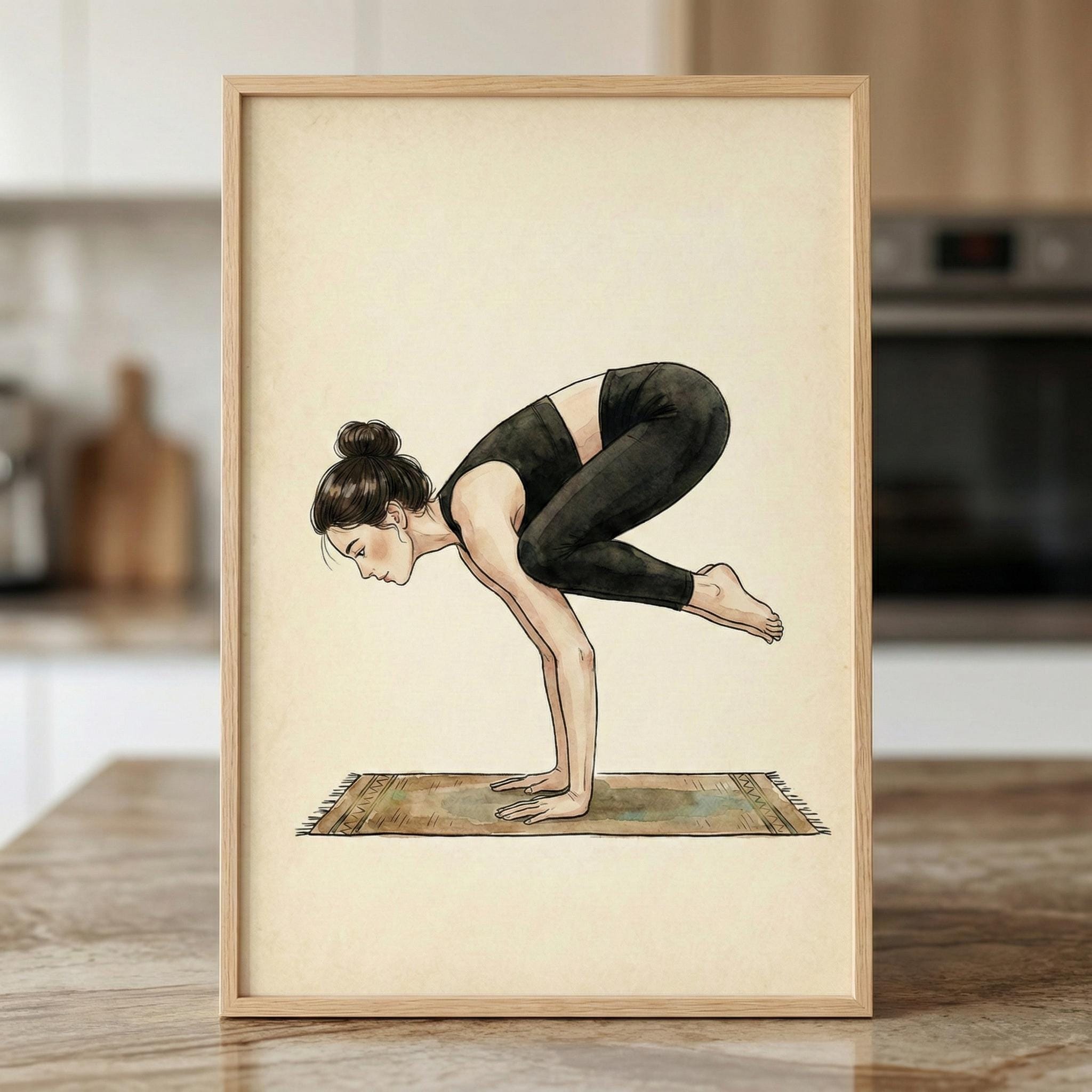 Yoga Pose Watercolor Style Wall Art, Crow Pose Bakasana