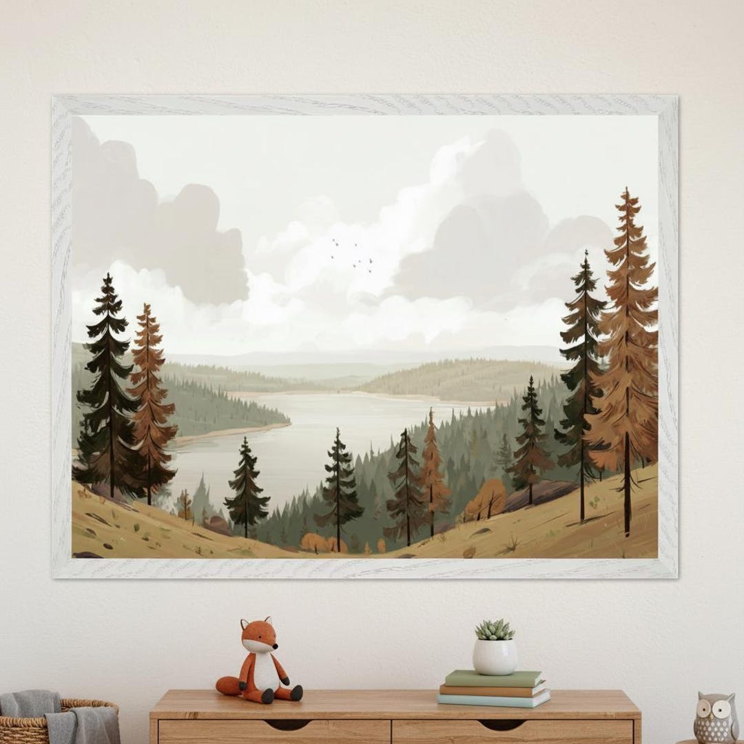 Pine Forest Landscape Nordic Style Wall Art, Scandinavian Nature Print ...