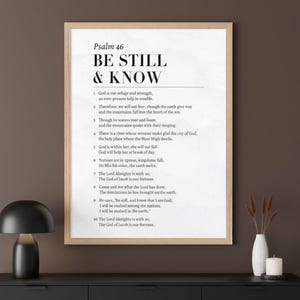 Psalm 46 Art Minimalist Typography Wall, Be Still And Know Scripture Print, Modern Christian Home Decor, Bible Verse Decor, Faith Wall Art