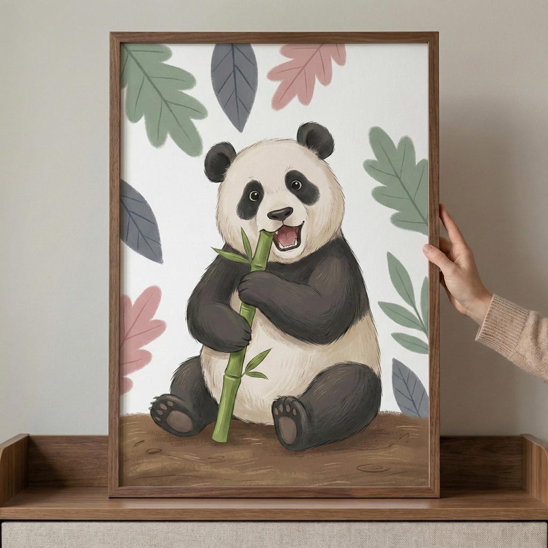 Cute Panda Wall Art, Bamboo Nursery Decor, Watercolor Panda ...