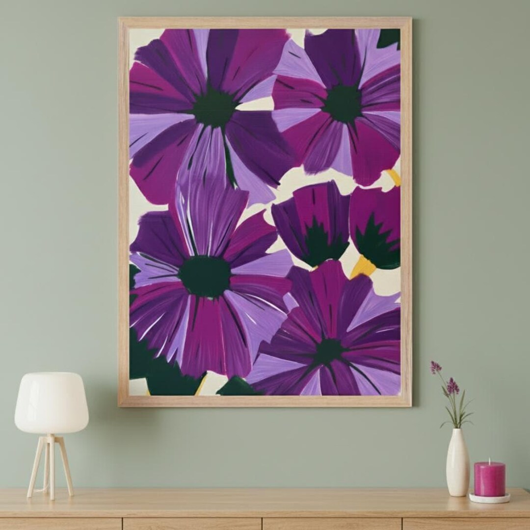 Purple Flowers Modern Stylized Wall Art, Abstract Magenta Floral Print ...