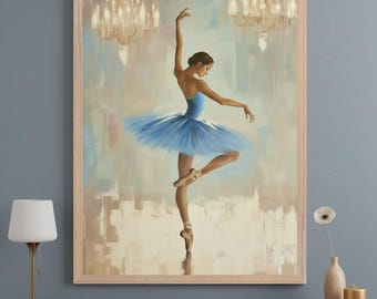 Ballerina Blue Tutu Wall Art, Ballet Dancer Room Decor, Impressionist Dance Illustration, Nursery Girl Bedroom Print, Classical Ballet Decor