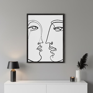 Abstract Faces Minimalist Continuous Line Wall Art, modern couple line drawing, contemporary face sketch, fine line art, boho home decor