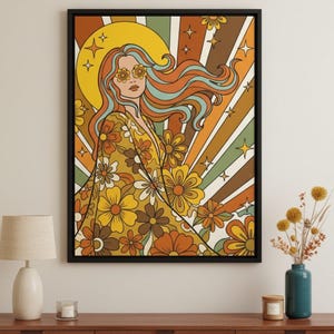 70s Hippie Woman Wall Art - Etsy