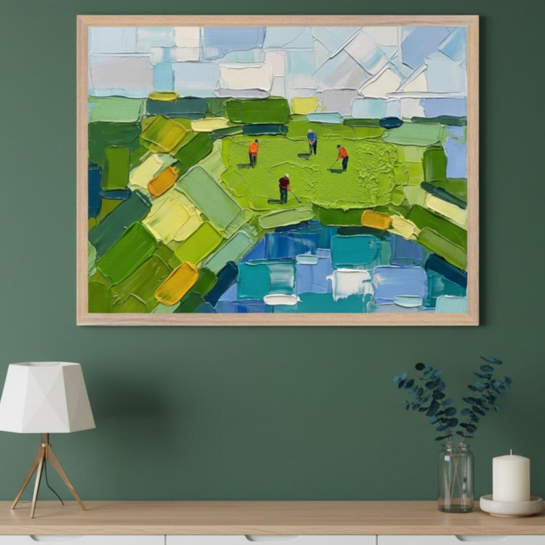 Golfers Impasto Textured Wall Art, Abstract Golf Course Art