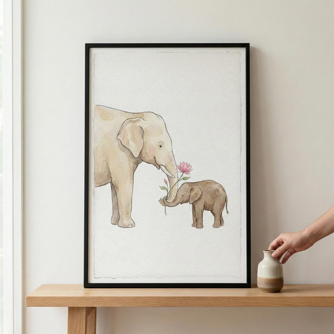 Elephant Wall Art for Kids Room, Watercolor Nursery Animal Decor ...