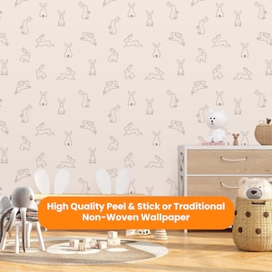 Bunny Wallpaper, Peel & Stick Self Adhesive and Removable or Traditional Wallpaper, Rabbit Decor for Nursery, Toddler, Kids and Playrooms