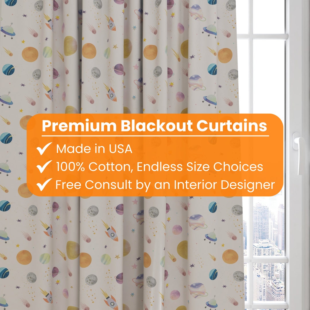 Space Kids and Nursery Blackout Curtains. Custom, Handmade, Made to