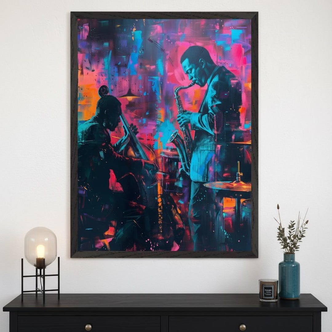 Jazz Musicians Vibrant Neon Colors Wall Art, Saxophone Illustration ...
