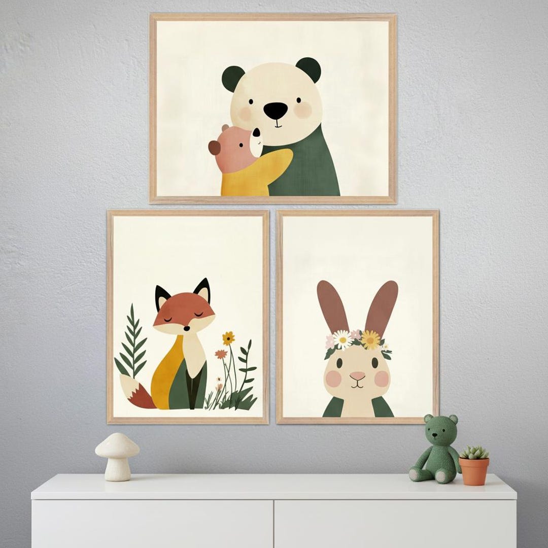 Nursery Woodland Wall Art - Set of 3, Forest Animal Prints, Fox Bear ...