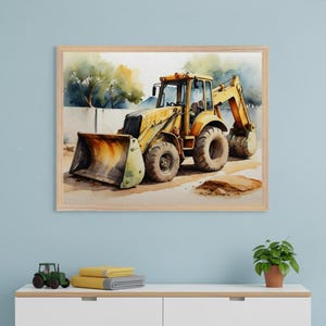 Construction Vehicle Watercolor Illustration Wall Art, Backhoe Loader Nursery Decor, Boys Bedroom Decor, Heavy Equipment Art, Digger Poster